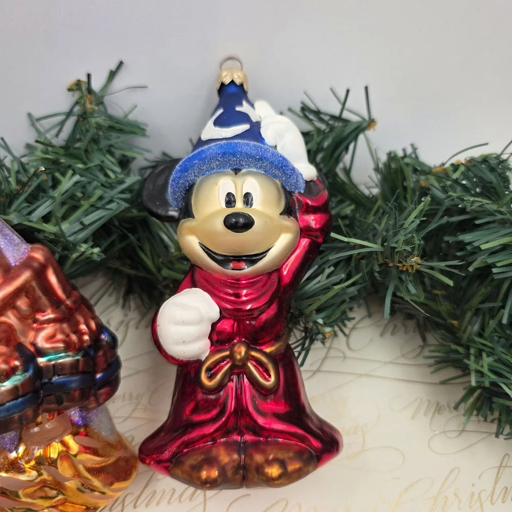 1999 Christopher Radko Disney Fantasia Sorcerer Mickey Brooms Glass Ornaments